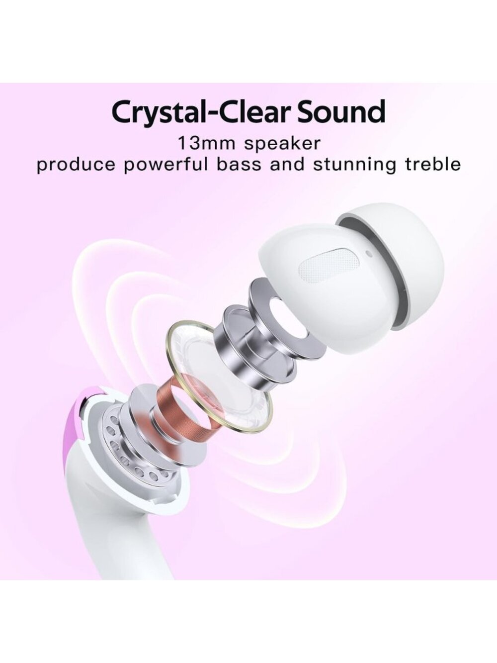 Wireless Sunset Pink 60H Playback LED Power Display Waterproof Bluetooth Earbud - Picture 6 of 6